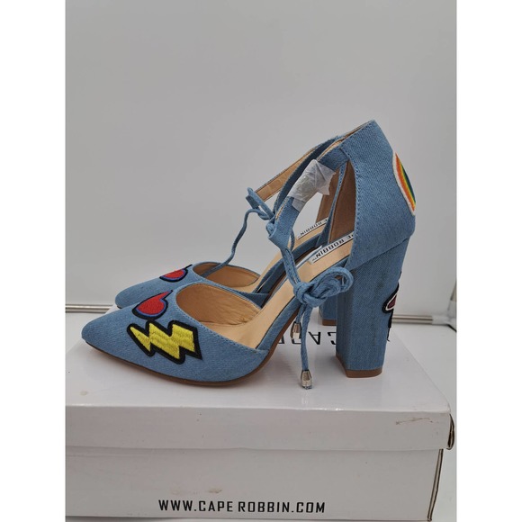 READ Cape Robbin Boho Western Denim Patches block high heel pointy toe Shoes 10 - Picture 2 of 11